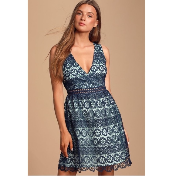 Lulus Dresses & Skirts - Forever My Love Navy Crochet Lace Skater Dress